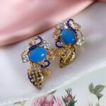 Beautiful Earring with Big Blue Stone and Leaf